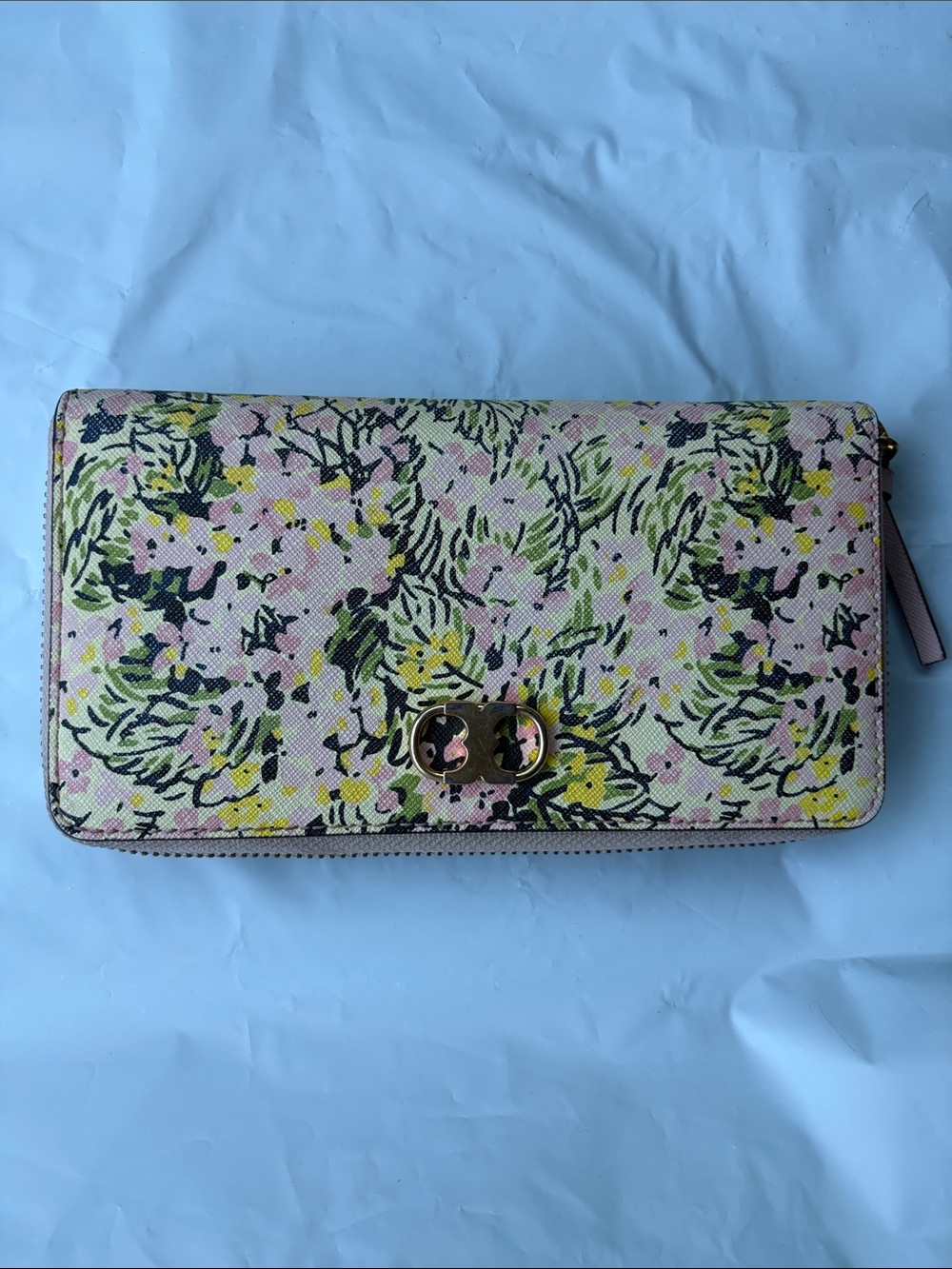 Tory Burch Floral Zip Wallet in Pink, Green and Yellow